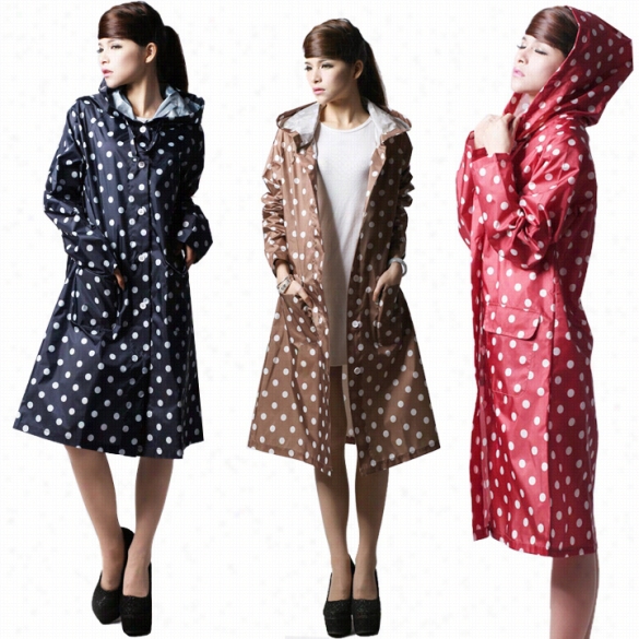 New Women Polka Dots Outdoor Travel Waterproof Riding Clothes Raincoat Ladies Poncho Hooded Knee Length Rainwear