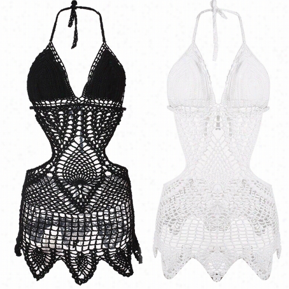 New Women Sexxy One-piece Bikini Knit Croche Bandage Hollow Out Swimwear Swimsuit