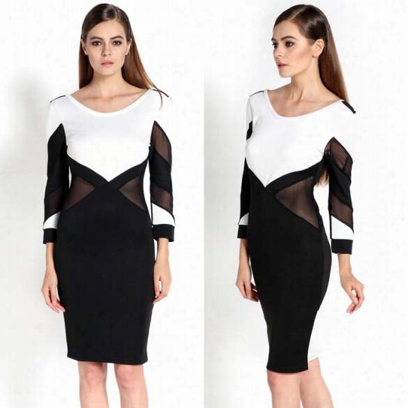New Women's Black& White Contrast Color Sexy Evening Bodycon Bandage Dress