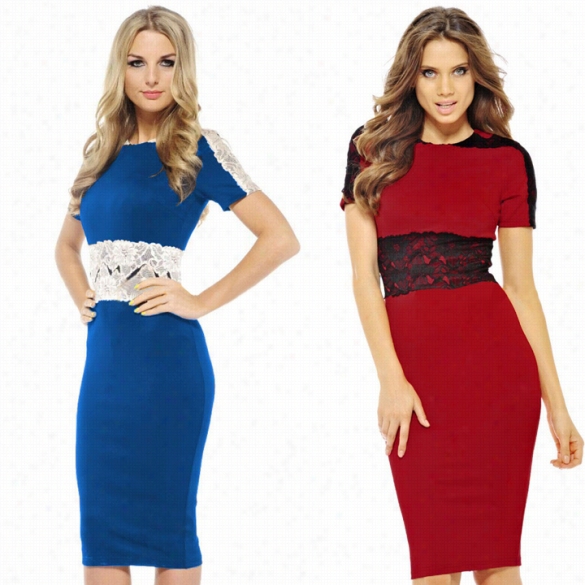 New Women's Bodycon Ladies Lace Long Midi Pe Ncil Evening Navy Partydress