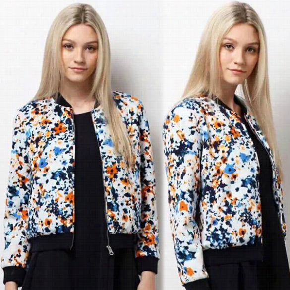 New Women's Long Sleeve Retro Printed  All-match Short Coat Jacket