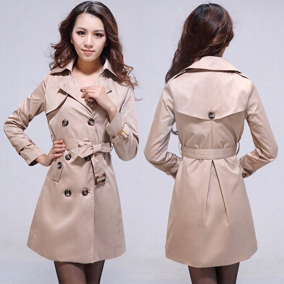 New Women's Retro Double-br Easted Long Slim Trenchc Oat Outwear Jacket