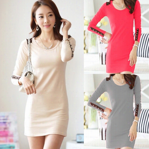 Nw Women's Splicing Slim Mini Ol Dress Winter Fashion Warm Long Sleeve Bottoming Dresses