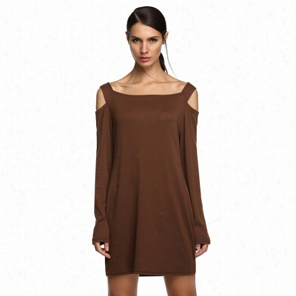 New Zeagoo S Tylish Women Casual  Long Sleeve Square Neck Cut Out Shoulder Mini Dress