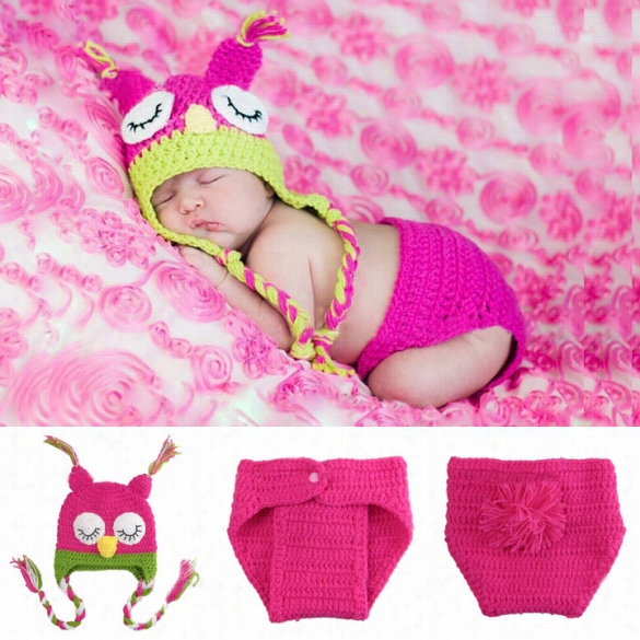 Newborn Boy Lass Babby Cute Crochet Knit Owl Costume Photography Photo Prop Hat Outfit