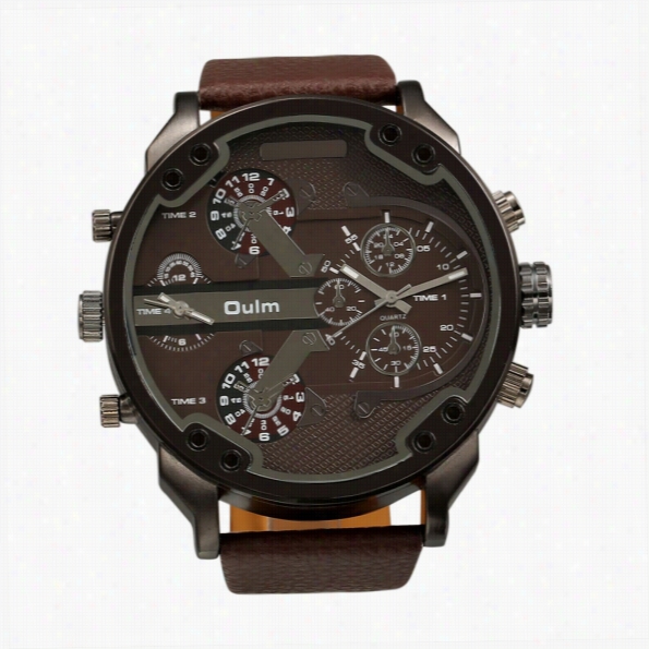 Oullm Fashion Oversizedd Ddual Dial Display Time Chronogralh Pu Leather Ban Men''s Watch