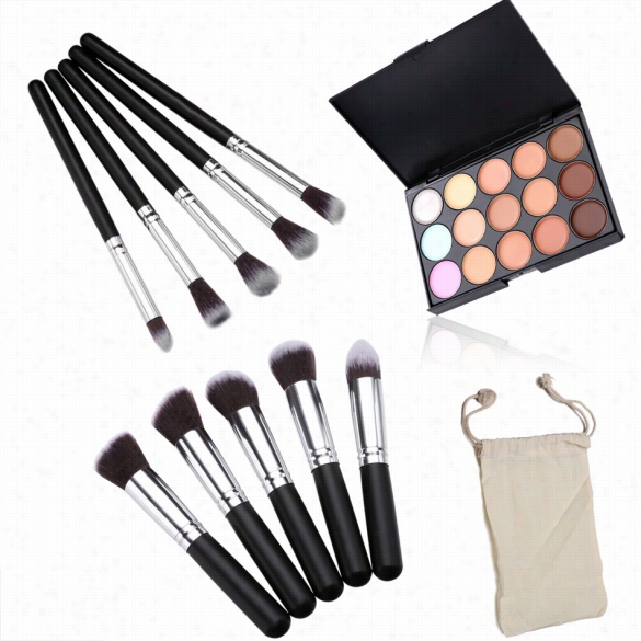 Professional 15 Colors Makeup Face Cream Concealer Palette + 10 Pcs Cosmeic Brushes Kit Set