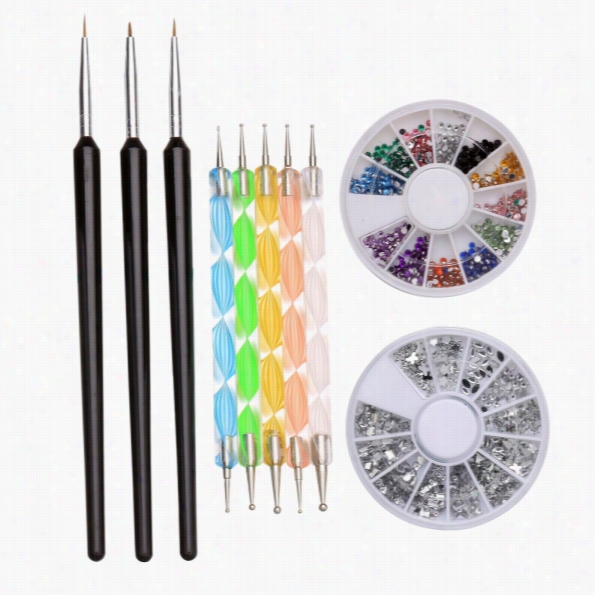 Professinoal Nail Art Painting Pen Dottingt Ools Nail Glitter Rhinestones Decorations Set