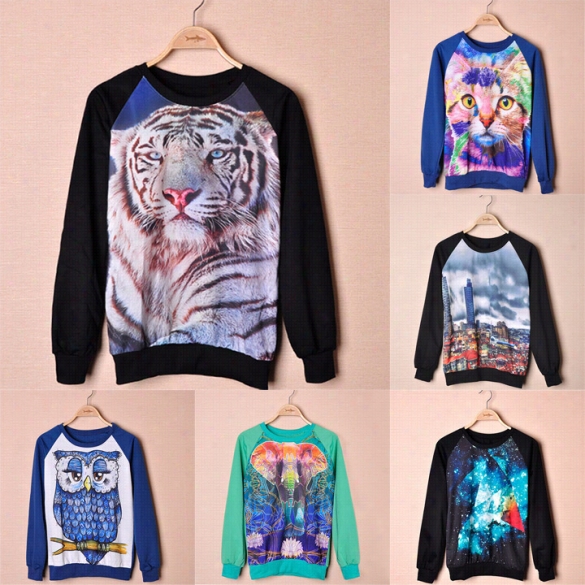 Sexy Women Printed Spac E Pullovers Sweatshirts Tiger " Lion " Cross 3d Animal Swetaers Top