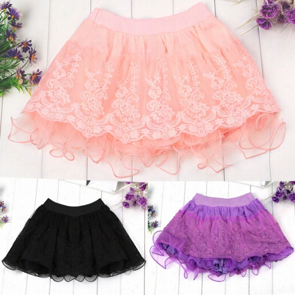 Spring Summer Fashion Kids Girl's Candy Color 3  Layers Lace Cake Skirt Tutu Skirt