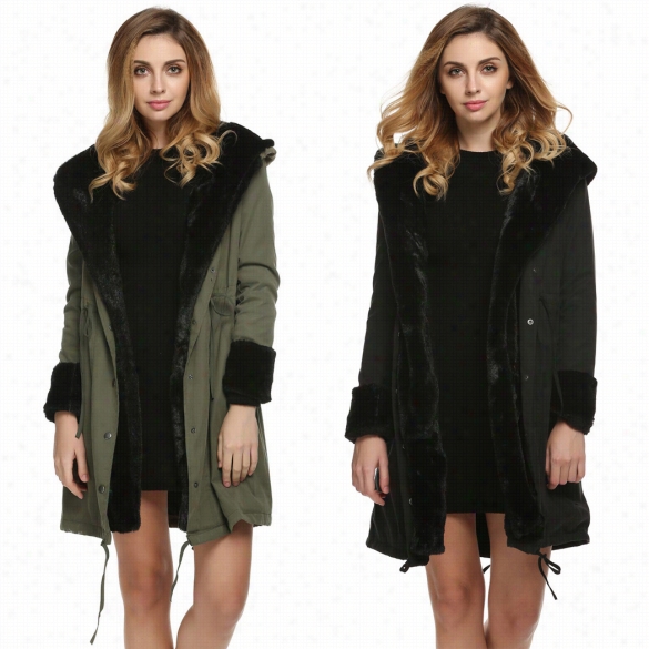 Stylish Ladies Women Lady Hooded Winter Warm Thick Faux Fur Coat Parka Long Outerwear Overcoat Jacket