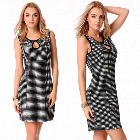 Stylish Lady Women Sleeveless Sundresss  Plaid Bodycon Package Hip Casual Party Dress