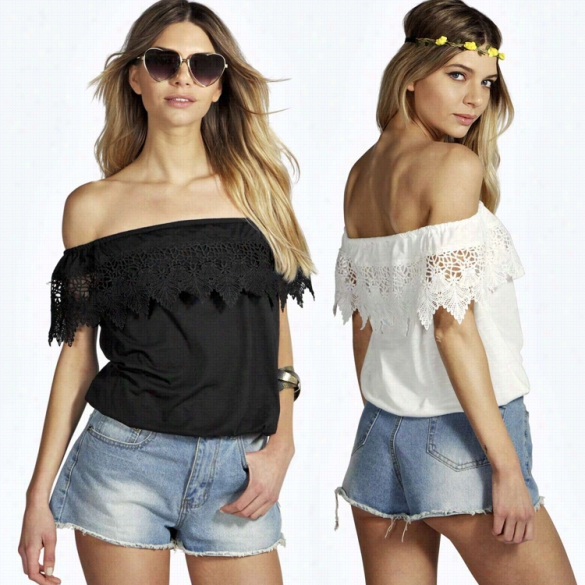 Fashionable Lady Women's Fashioon Casual Sexy Off-snoulder Short Sleeve Lace Topsb Louse Shirt