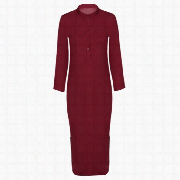 Fashionable Women Girl Casual Soft Long Sleeve Single Button Long Dress