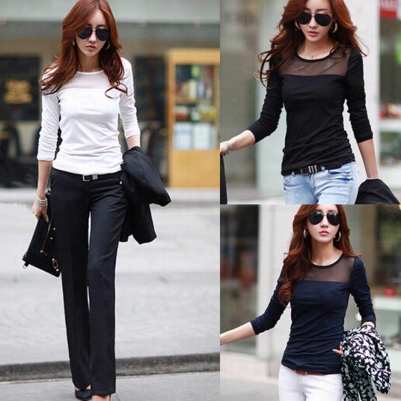 Stylish Women's Long Sleeve Round Neck Casual Slim T-shirt Blouse Tops Ol Ensnare Pullover Korean Shirt  Tees