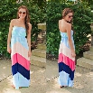 Women Fashion Sexy Strapless Sleeveless Off Shoulder Backless Patchwork Wave Stripe Maxi Long Dress