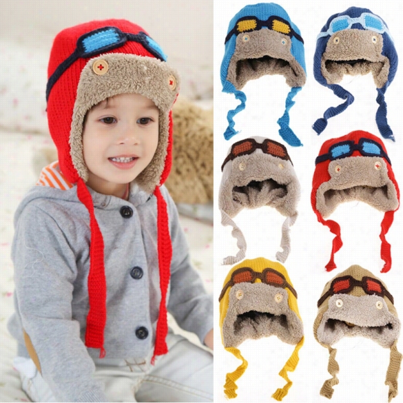 Winter Warm Cute Baby Kids Girl  Boy Toddler Pilot Knitted Croche T Knit Beanie Hat Cap