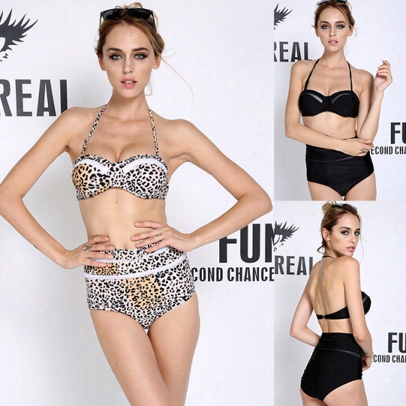 Women Bikini Push- Up Padde Dleopard Hibh Waist S Wimsuit Bath Ing Suit Swimwear