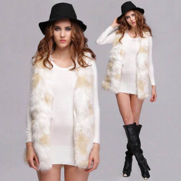 Women Fashionn Solid Color Mixing Faux Fur Sleeveless Vest  High Quality Women Fashion Coat