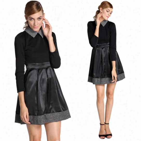 Women's Puppet  Collar Long Leeve Dress Plus Bigness Elegant Dresses Winter Spring With Belt