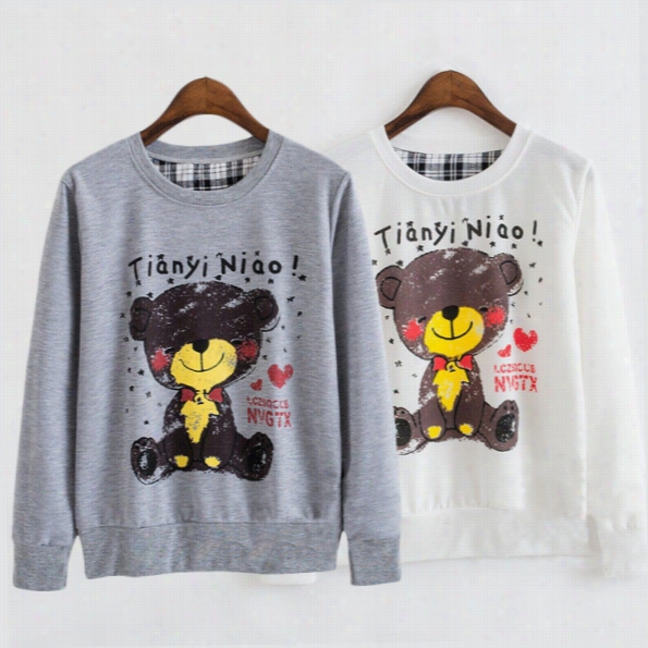 Women's New Autumn Sweatshirt Hoodies Lovely Bear Printing Top Ladies Outerwear Sweater