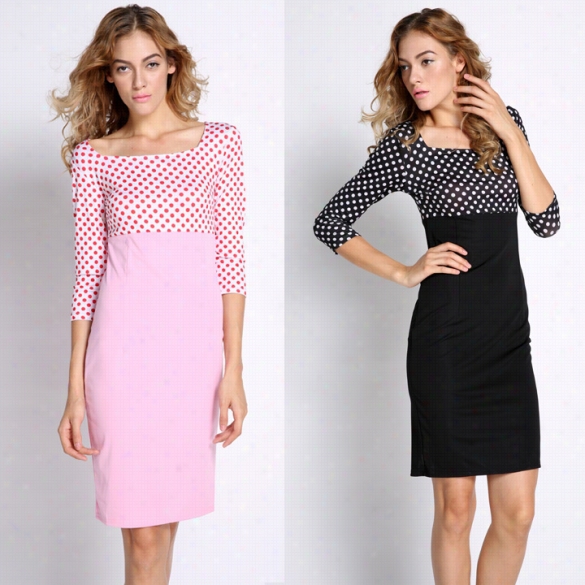 Womens Pinup Square Neck Polka Dot Wear To Work Cocktail  Sheath Shift Dress