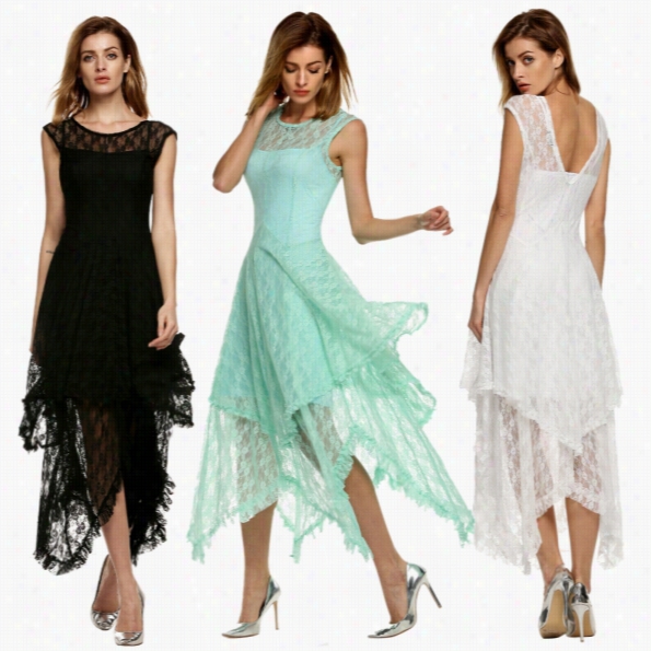 Womens Sheer Lace Double Layered Hollow Out Evening Backless Long Dress Beach Overall