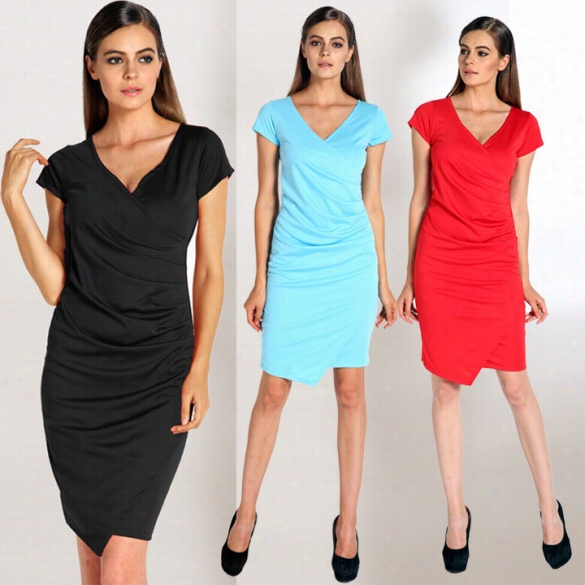 Women's V Neck Elegant Short Sleeve Casual Forma Lworo Evening  Pencil Dress