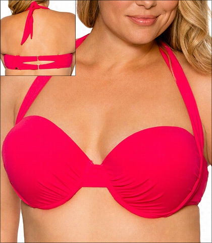 Curve Pink Osette Swimwear Top-bikini-halter Bandeau 16-piro-360t