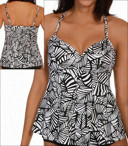 Caribbean Joe Urbanpalm Swimwear Top Tankini Triple Box Pleat Style 888181