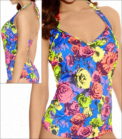 Freya Floral Pop Rainbow Underwire 50s Halter Tannkini Top Style 3170