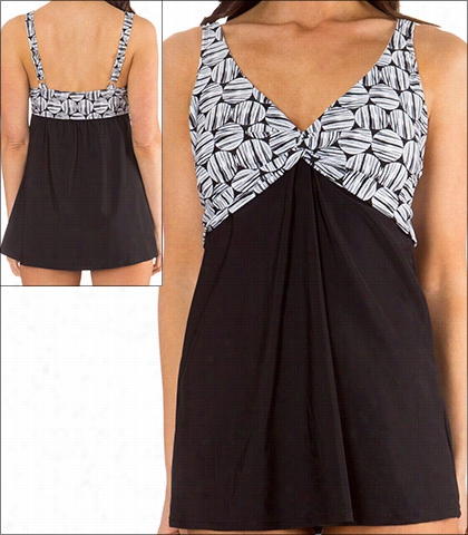 Mazu Emprie Twist Front Swimdress Style 601 In Black An White