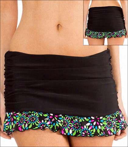 Mazu Ruched Skirted Swim Bottom Style 2005 In Black Mutli Print