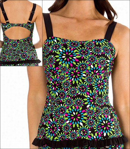 Mazu Ruffled Hem Andeau Tankini Rise Above Style 075 In Bla Ck Multi Print