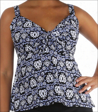 Mazu Tie Front Underwire Tankini Top Style 743 In Black And White Print