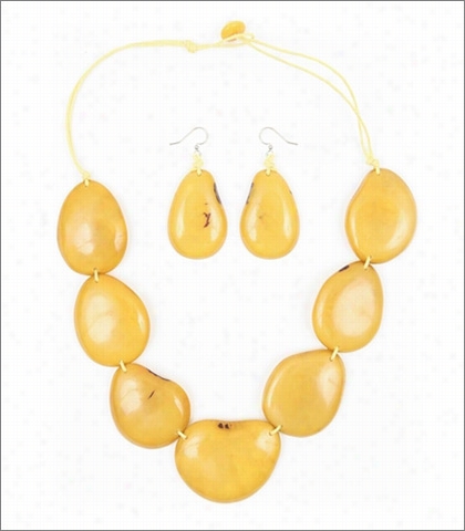 Organic Tagua Jewelry Rierstone Handcrafted Carved And Polished Statement Necklace And Ezrring Set Style Lc23 In Color Amarillo