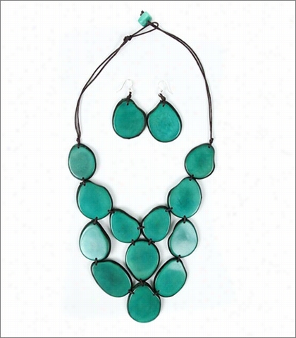 Organic Tagua Jewelry Waterfall Handcrafted Organic Cascading Necklace And Erring Set Style Lc205 In Color Esmeralda