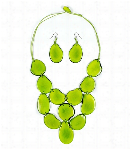 Organic Tagua Jewelry Waterfall Handcrrafted Organiic Cascading Necklace And Earrin Gsset Style Lc205 In Color Limon