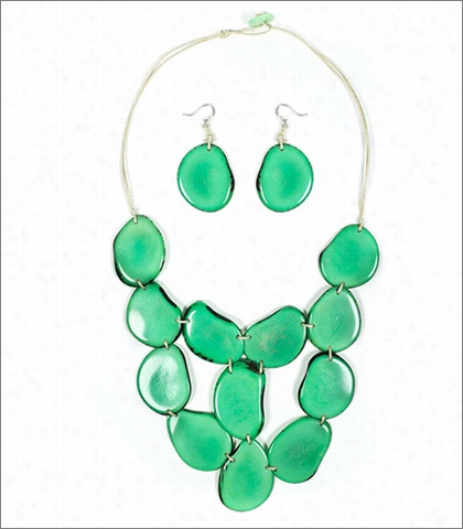 Organic Tagua Jewelry Waterfall Handcrafted Organized Cascadibg Necklcae And Earring Set Sytle Lc205 In Color Mint