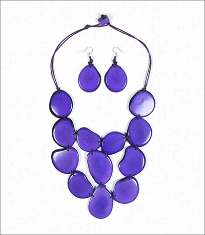 Organic Tagua Jewelry Waterfa Ll Handcrafted Organic Cascading Necklace And Earring Set Style Lc205 In Color Purple