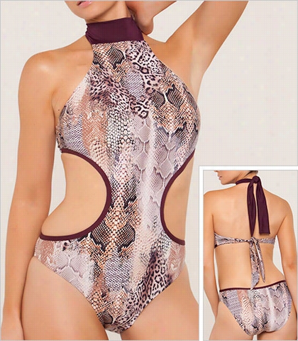 High Neck Cutout Monokini Style 355