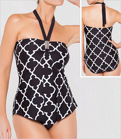 Split Overlay One Piece Bandeau Swimsuit Style 344