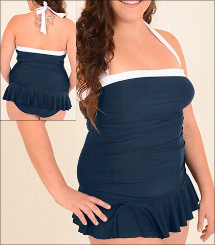 Sunshine Zone Bandeau Halter Swimdress Style 6102 In Navy