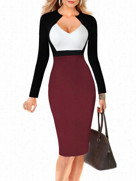 3 Colors Color Block Elegant Boofy Study Dress