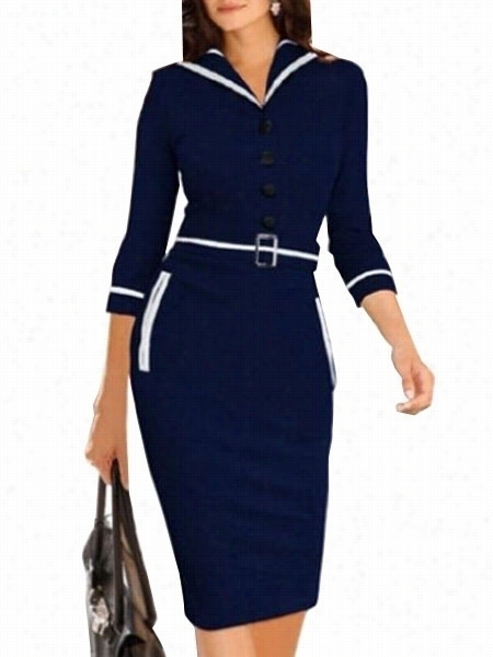 Absorbing Lapel Cotton Assorted Color Bodycon-dress