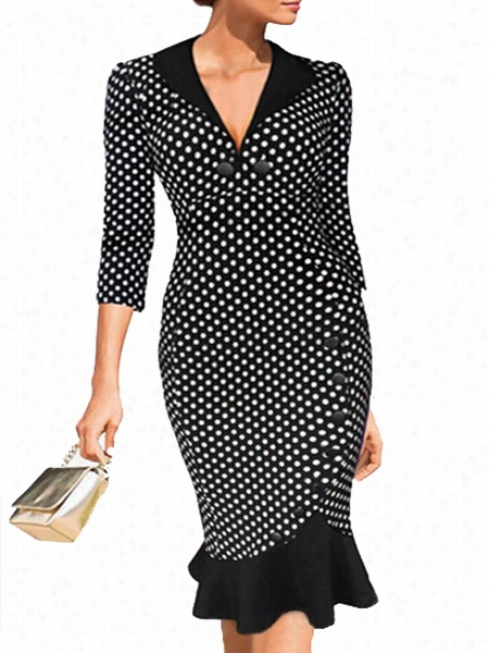 Absorbing Polka Dot Mermaid V Neck Bodycon-dress