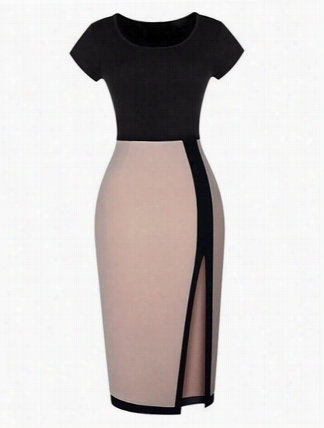 Alluring Slit Round Neck Assorted Color Bodycon-dress