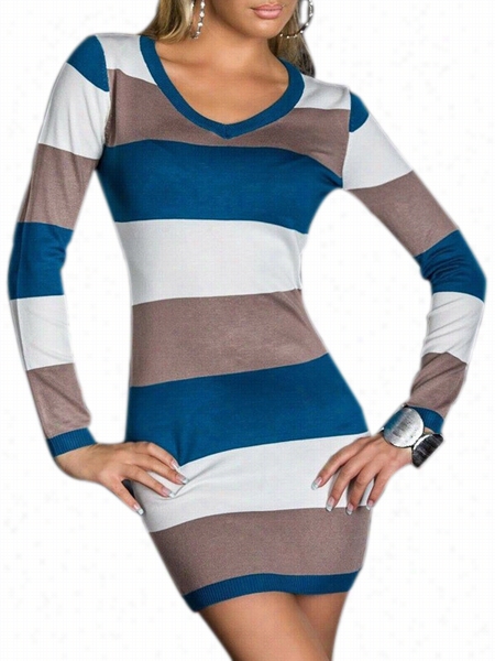 Assorted Color Sstriped Hot Demand Knitted-dress