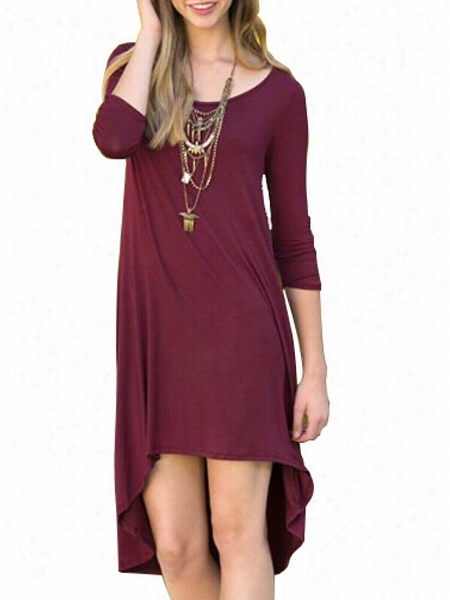 Asymmetrical Hems Plain Shift--dress