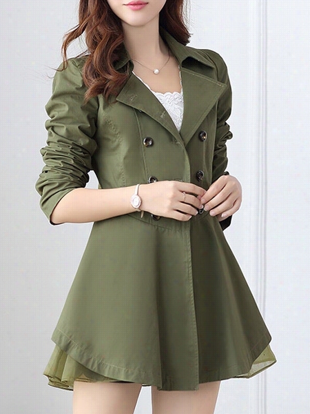 Att Racttive Lapel Bowknot Breasted Patchwork Trench-coats